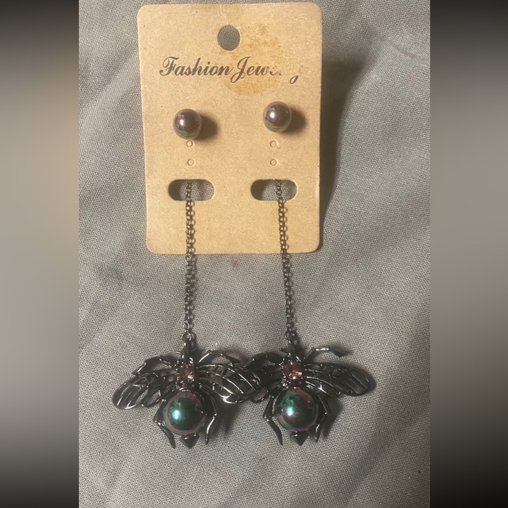 Iridescent Flying Insect Statement Earrings